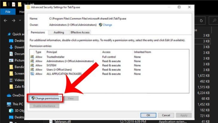 Thay đổi quyền truy cập cho Administrators