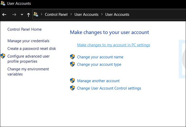 thay đổi tài khoản để đổi mk trên laptop