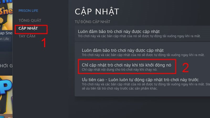 Thay đổi thiết lập cập nhật game trên Steam