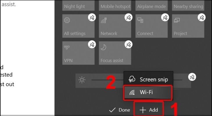 Thêm biểu tượng Wi-Fi vào Quick Actions trên laptop Lenovo