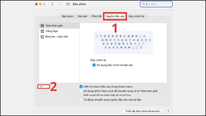 Thêm hoặc xóa kiểu nhập liệu trong cài đặt bàn phím MacBook để khôi phục