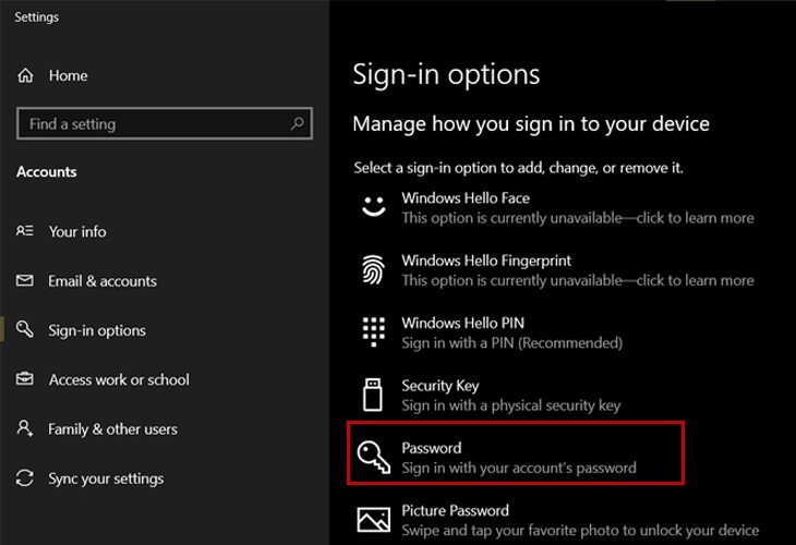 thêm mật khẩu mới cho laptop