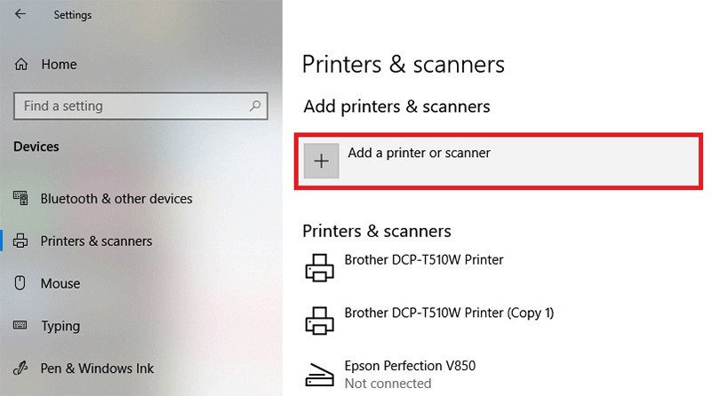 Thêm máy in hoặc máy scan mới trong cài đặt Windows