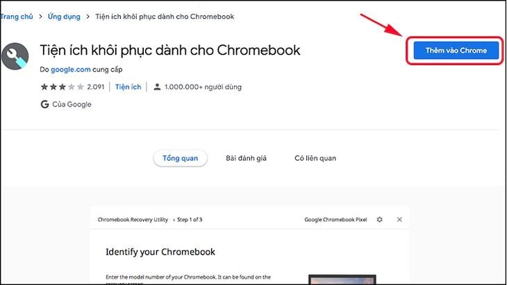 Thêm tiện ích Khôi phục Chromebook vào trình duyệt Chrome để tạo USB