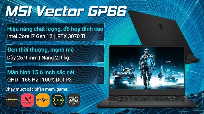 Thiết kế mạnh mẽ của laptop gaming MSI Vector GP66 với hiệu năng vượt trội