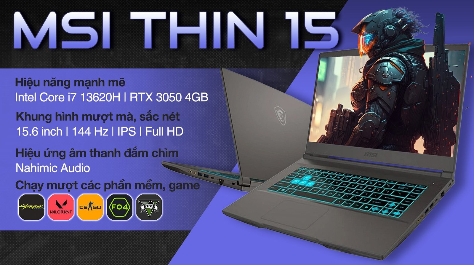 Thiết kế mỏng nhẹ của MSI Thin 15 B13UC, đại diện cho dòng **laptop giá rẻ cấu hình cao** di động.