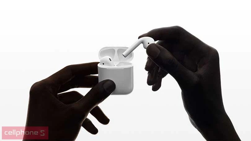 Thiết kế tai nghe AirPods 2 nhỏ gọn, màu trắng đặc trưng của Apple