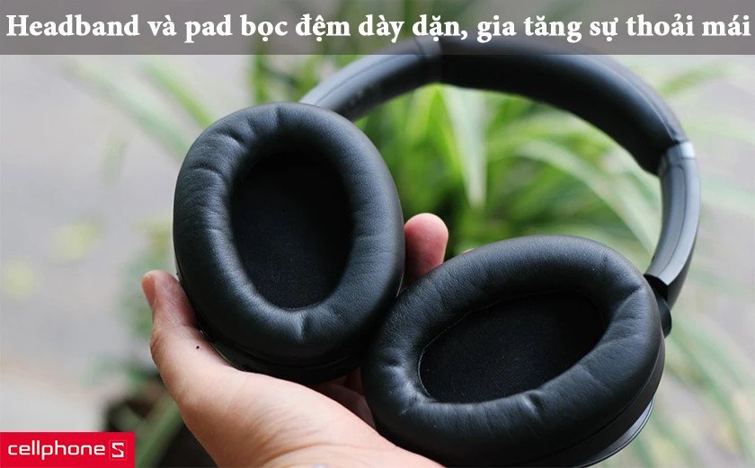 Thiết kế tai nghe Sony WH-1000XM3 với headband và earcup dày dặn, mang lại sự thoải mái khi đeo
