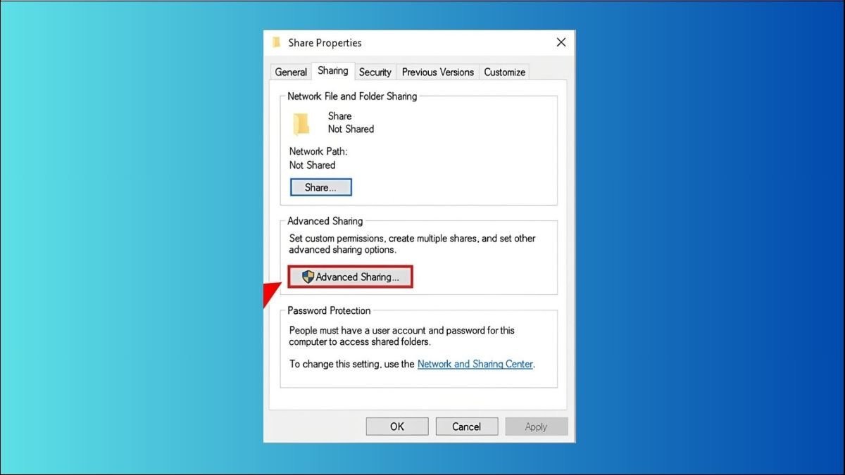 Thiết lập Advanced Sharing để chia sẻ dữ liệu an toàn giữa laptop