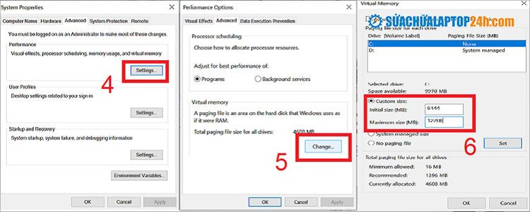Thiết lập bộ nhớ RAM ảo