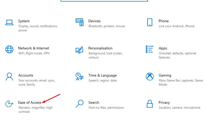 Thiết lập cài đặt bàn phím trong Ease of Access của laptop Lenovo