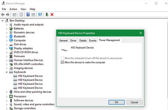 Thiết lập cơ bản để đánh thức laptop bằng bàn phím hoặc chuột