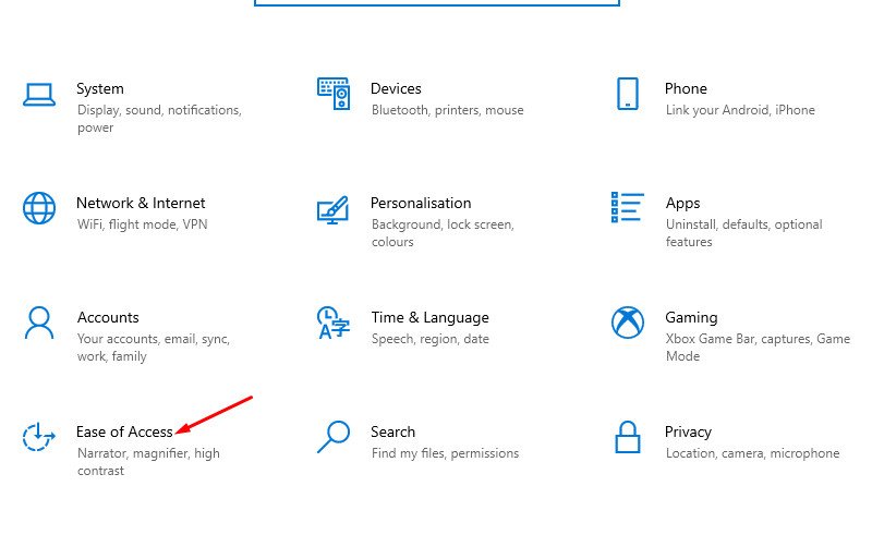 Thiết lập Ease of Access để sửa lỗi bàn phím laptop không gõ được