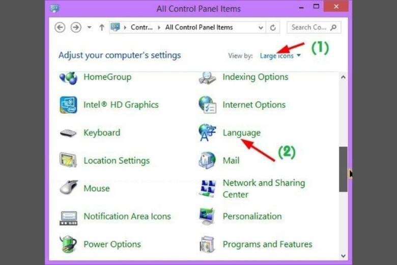 Thiết lập ngôn ngữ bàn phím trong Control Panel