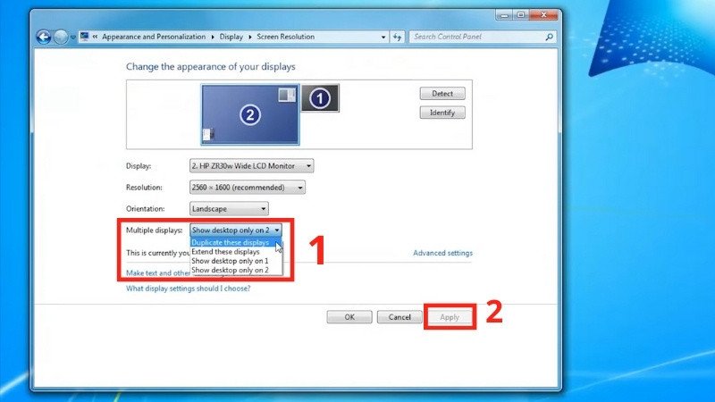 Thiết lập nhiều màn hình trong cài đặt hiển thị trên Windows 7
