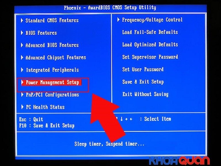 Thiết lập Power Management Setup trong giao diện BIOS.