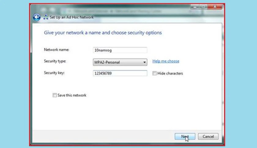 Thiết lập tên và mật khẩu cho điểm phát Wifi trên Win 7