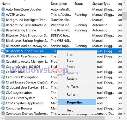 Thiết lập thuộc tính dịch vụ hỗ trợ Bluetooth trên laptop