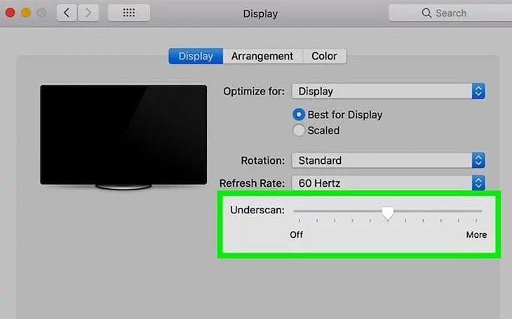 Thiết lập tùy chọn Underscan cho màn hình phụ trên MacBook