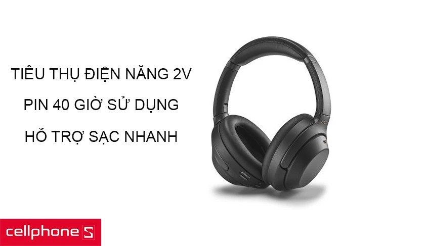 Thời lượng pin ấn tượng 40 giờ của tai nghe không dây Sony WH-1000XM4