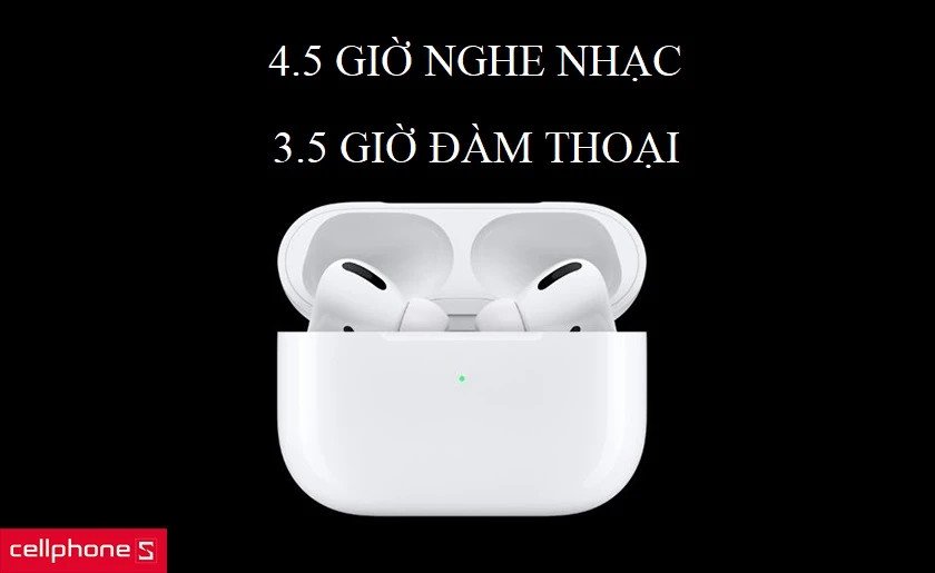 Thời lượng pin kéo dài của AirPods Pro, kèm hộp sạc tiện lợi, cho trải nghiệm nghe liên tục.