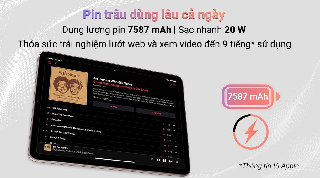 Thời lượng pin và khả năng di động ấn tượng của máy tính bảng iPad