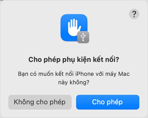 Thông báo cho phép kết nối phụ kiện trên Mac khi tải ảnh từ iPhone.