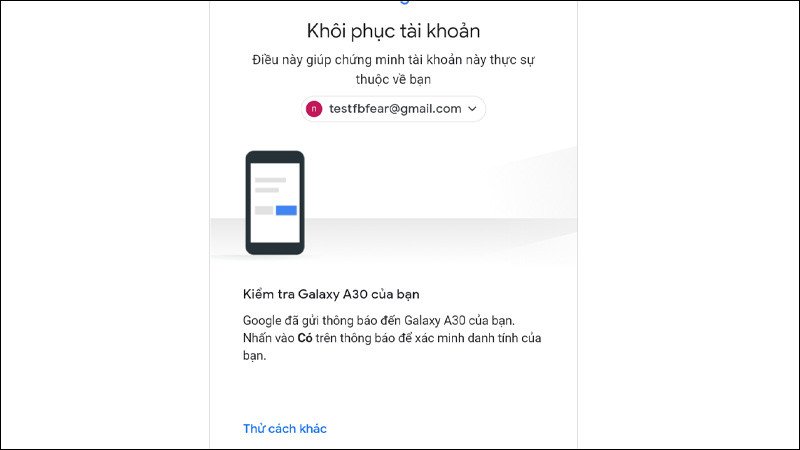 Thông báo của Google gửi đến điện thoại để xác minh việc đặt lại mật khẩu Gmail trên laptop