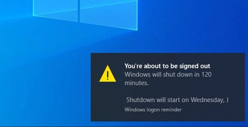 Thông báo hẹn giờ tắt laptop Win 10 tự động sau khi thực hiện lệnh Run