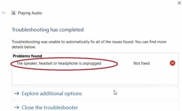 Thông báo lỗi The speaker, headset or headphone is unplugged Windows 10