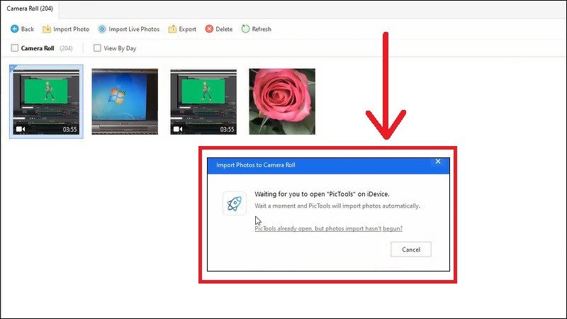 Thông báo yêu cầu mở Pic Tools khi chuyển ảnh qua 3uTools