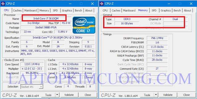 Thông số CPU và RAM hiển thị trên CPU-Z