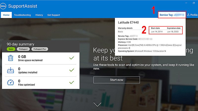Thông tin chi tiết về thời gian và tình trạng bảo hành laptop Dell trong Dell SupportAssist