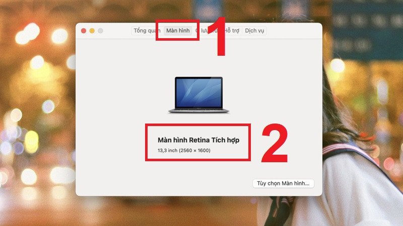 Thông tin độ phân giải hiển thị trên thẻ Display trong About This Mac của laptop Macbook.
