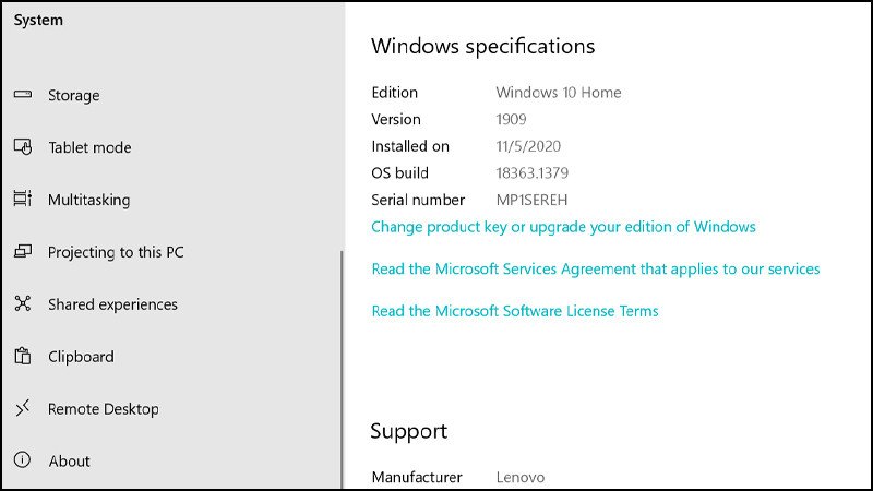 Thông tin phiên bản Windows 10 trên laptop