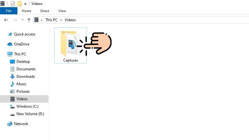 Thư mục Captures trên ổ đĩa C nơi lưu trữ video đã ghi từ màn hình laptop