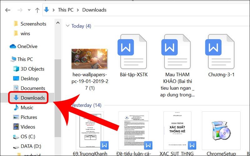 Thư mục Downloads nơi lưu trữ hình nền laptop mặc định