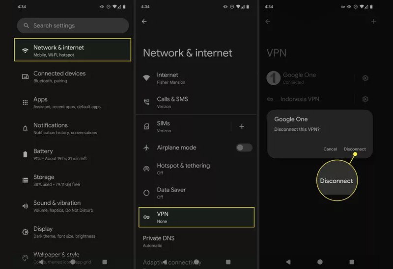 Thực hiện cách tắt VPN trên điện thoại Samsung qua cài đặt mạng