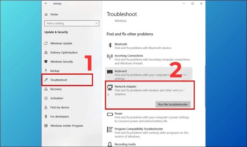 Thực hiện chạy công cụ Troubleshoot cho Network Adapter