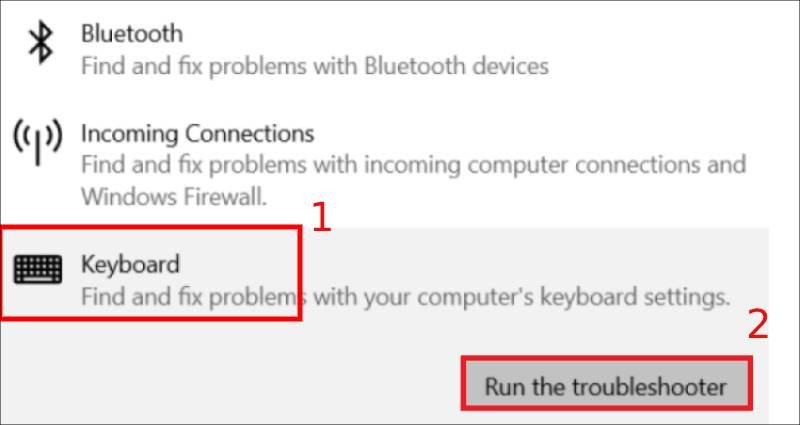 Thực hiện chạy công cụ Troubleshooter cho bàn phím để khắc phục sự cố nút cố định trong Excel.