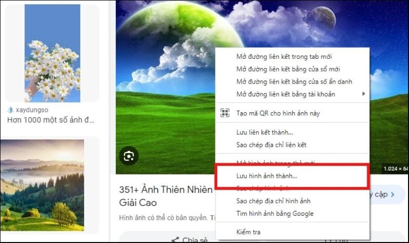 Thực hiện click chuột phải để chọn tùy chọn lưu hình ảnh trên Google về laptop