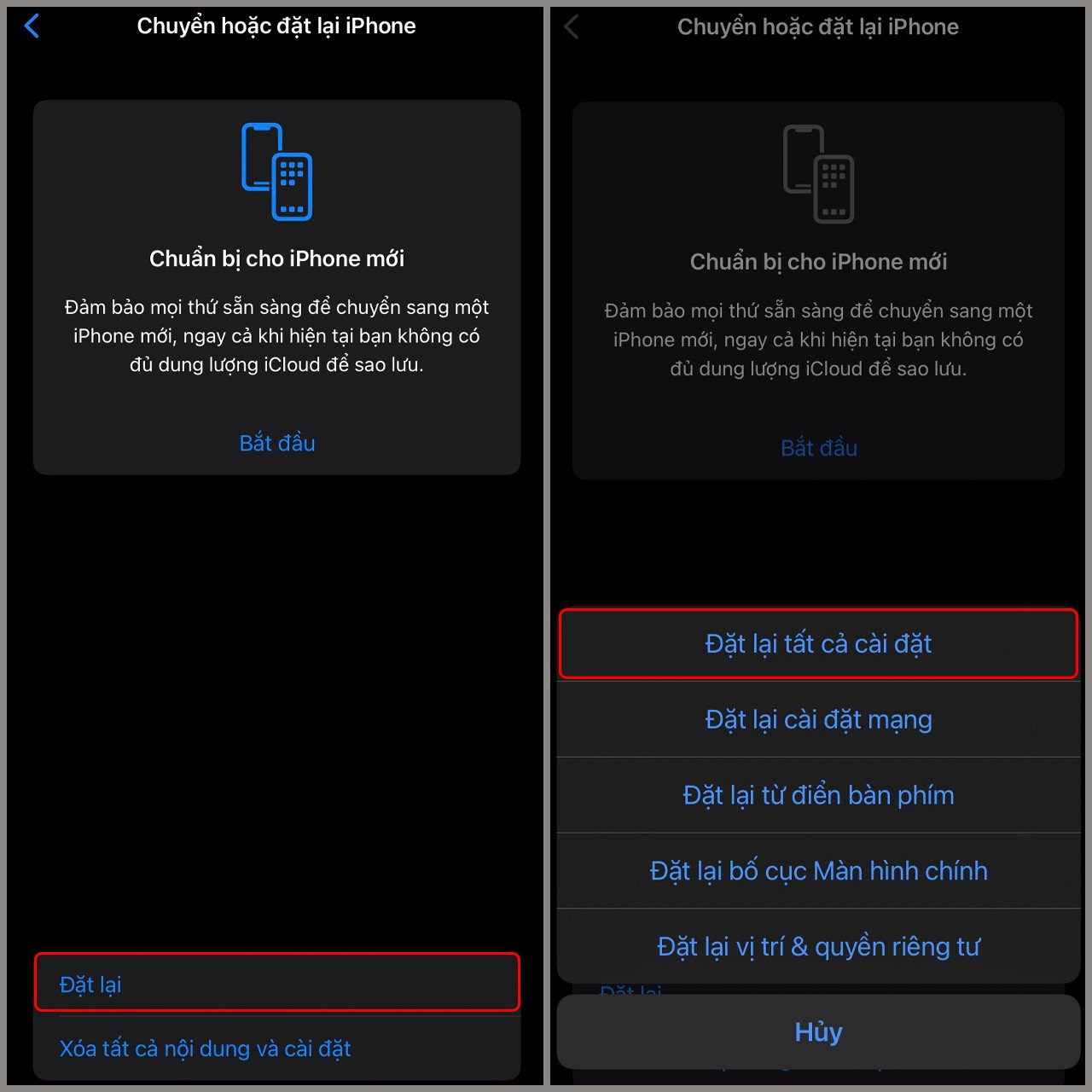 Thực hiện đặt lại cài đặt trên iPhone 6 qua menu Cài đặt chung để khắc phục lỗi chế độ tai nghe