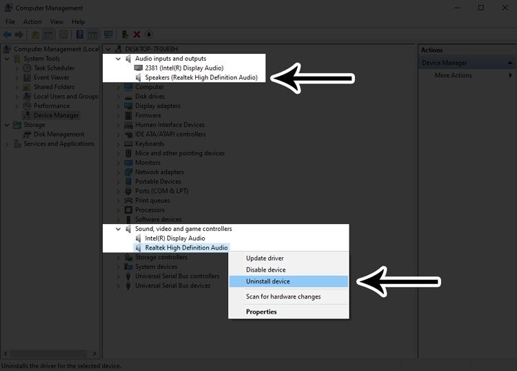 Thực hiện gỡ bỏ cài đặt driver âm thanh khỏi hệ thống