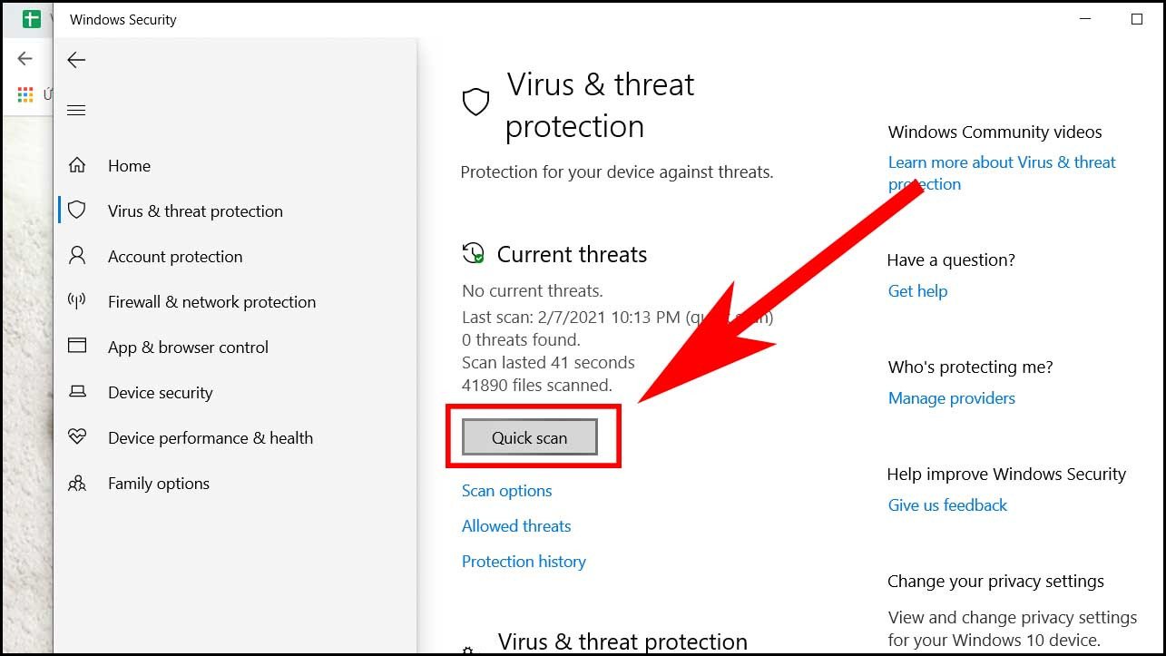 Thực hiện Quick scan để kiểm tra virus trên laptop