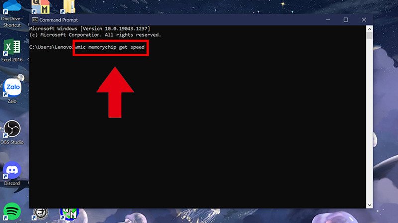 Thực thi lệnh wmic memorychip get speed để kiểm tra bus RAM