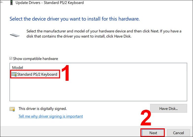 Tiến hành cài đặt Driver phù hợp cho laptop ko nhận bàn phím