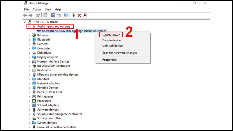 Tiến hành cập nhật trình điều khiển khi âm thanh laptop bị nhỏ