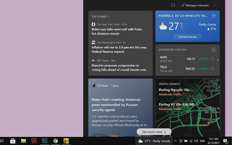Tiện ích dự báo thời tiết trên thanh taskbar Windows 10
