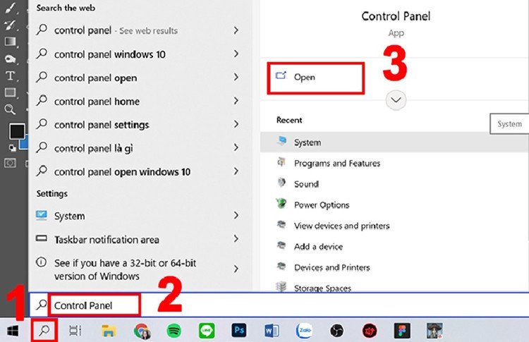 Tìm Control Panel để cài đặt đèn bàn phím laptop Lenovo Core i5