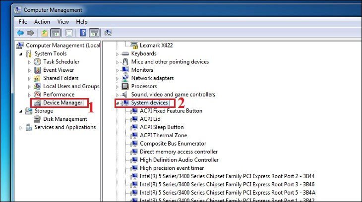 Tìm driver Synaptics trong System devices để cập nhật